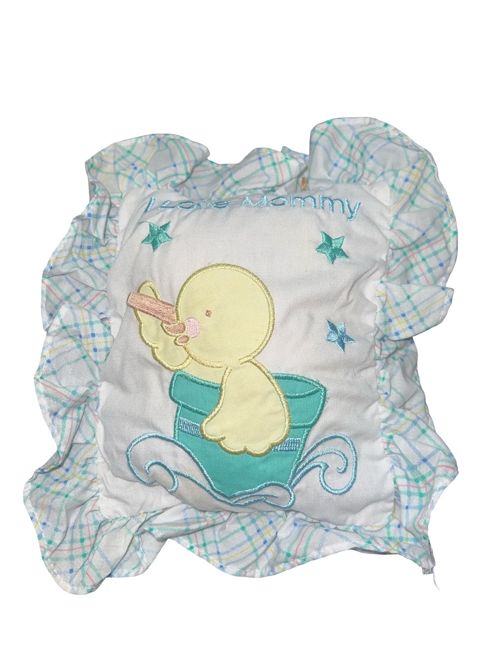 little wonders nursery I Love Mommy Embroidered Duck music Hanging pillow read